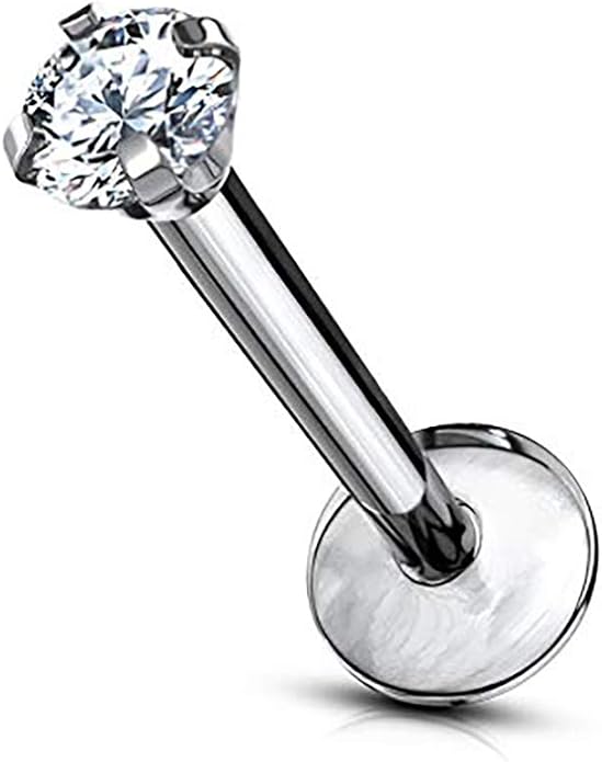 16 g Titanium Internally Threaded Tragus Piercing Jewelry CZ Top Flat Back Piercing Nose Studs Earring, Helix, Cartilage, Labret, Monroe for Women or Men