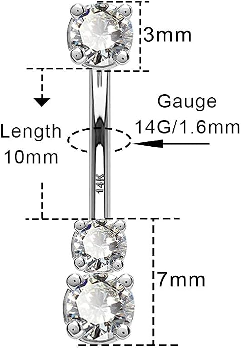 OUFER 14K Solid Gold Belly Navel Button Ring Clear 5A Cubic Zirconia Design Belly Rings Piercing Jewelry