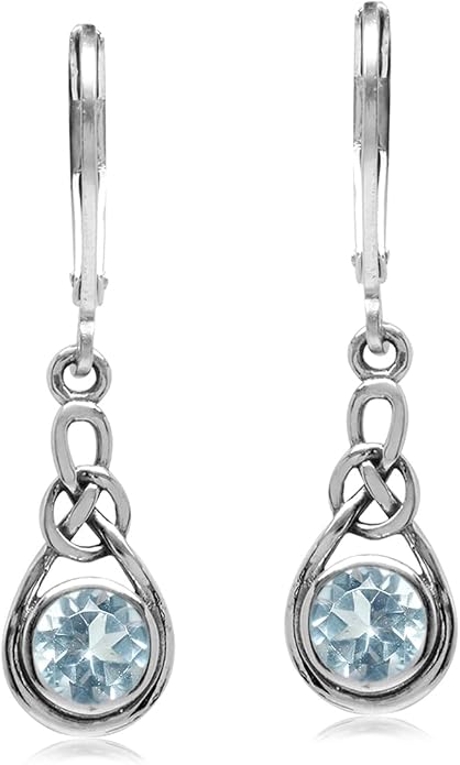 Silvershake Genuine Gemstone Irish Celtic Knot Drop Dangle Earrings