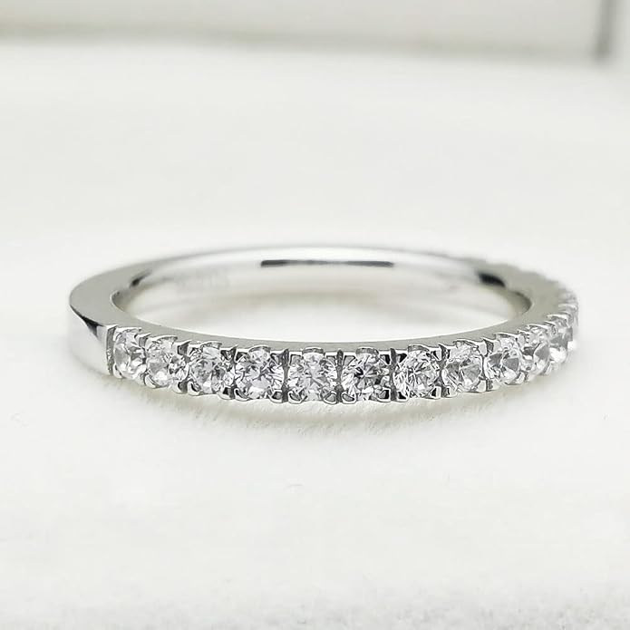 Bo.Dream 1.5mm/2.2mm/3mm Round Cubic Zirconia CZ Full/Half Eternity Rings Wedding Band Sterling Silver