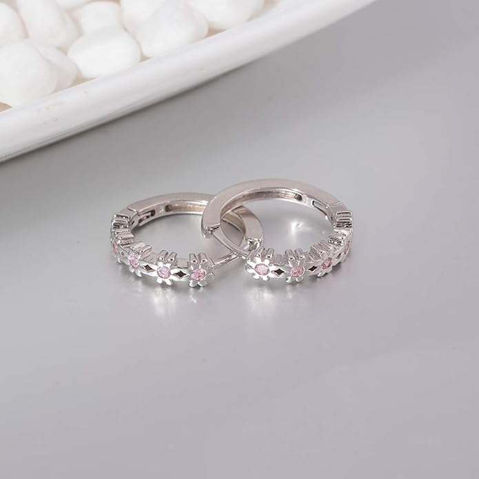 CiNily Small Hoop Earrings for Women Girls Flower Cubic Zirconia Huggie Earrings Hypoallergenic 14K Yellow Gold Plated Cartilage Earrings
