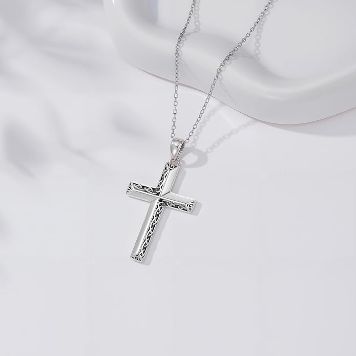 Cross Necklace for Women 925 Sterling Silver Crucifix Pendant Christian Cross Jewelry for Women Men