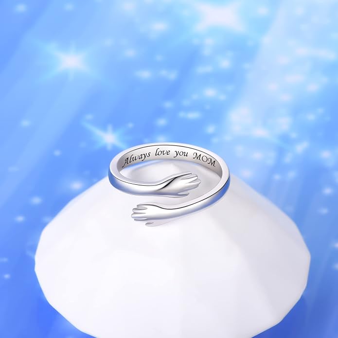 S925 Sterling Silver Hug Rings for Women Teen Girls Adjustable Ring for Granddaughter Daughter Hope Promise Friendship Hand Ring Jewelry for Birthday Graduation Christmas Mothers Day Valentines Gifts