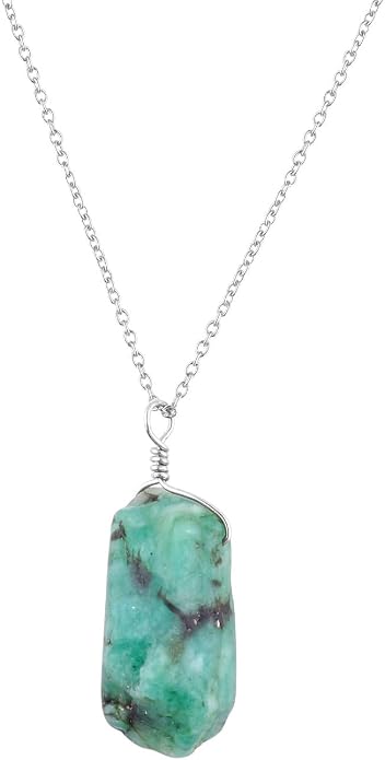 Raw Gemstone Dainty Pendant Necklace for Women, Trendy Healing Chakra Crystal, Birthstone Handmade 925 Sterling Silver Adjustable 18 inch Chain Jewelry, Birthday Gifts