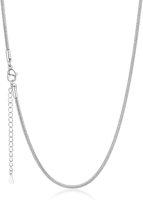 U7 Snake Necklace for Women 14K Gold Plated/Silver/Rose Gold/Black Chain Necklace Hypoallergenic, Stainless Steel Tiny Snake Chain Necklace 1/1.2/1.5/2MM, 14-30" Adjustable Minimalist Gift