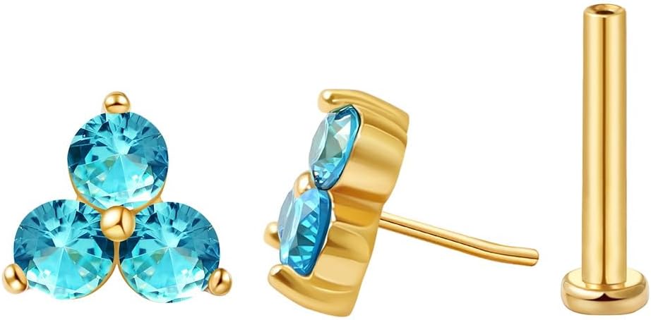 FANSING Cartilage Earring Tragus Stud Trio CZ Stone Flat Back Earring for Helix Conch Threadless Push Pin Labret Stud