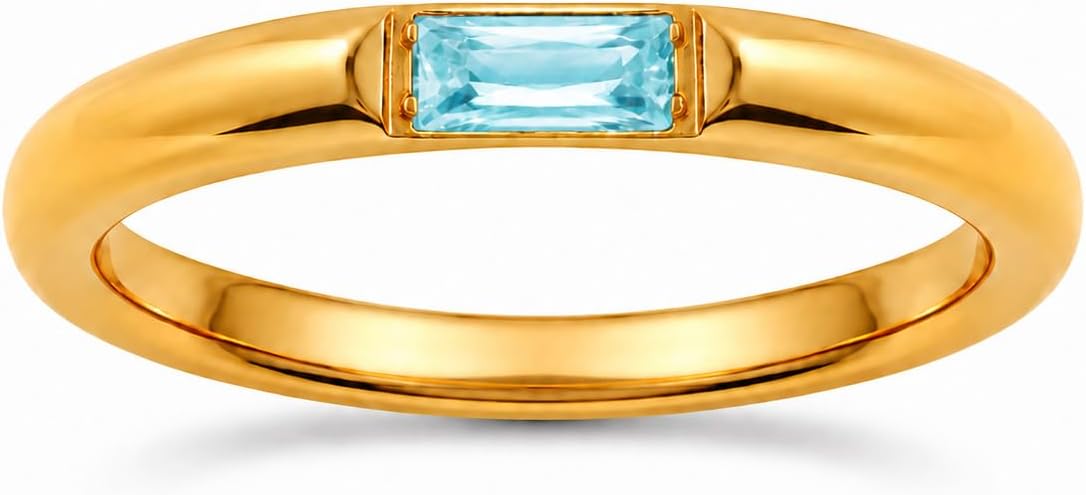 Birthstone Rings for Women, 18K gold plating stainless steel Dainty Stackable Rectangular Cubic Zirconia Birth Stone Ring To My Daughter/Mom Birthday Unique Gifts Jewelry