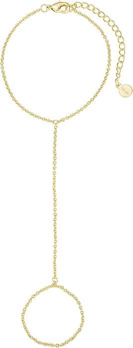 Faire de la Mode Dainty Hand Chain Bracelet for Women – Adjustable 14k Gold Plated Ring Bracelet Hand Chain with AAA CZ Tarnish-Resistant Jewelry for Small to Medium Hands