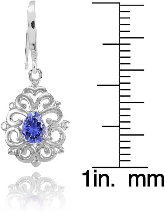 Sterling Silver Genuine, Simulated, or Created Gemstone 6x4mm Teardrop Filigree Dainty Dangle Earrings