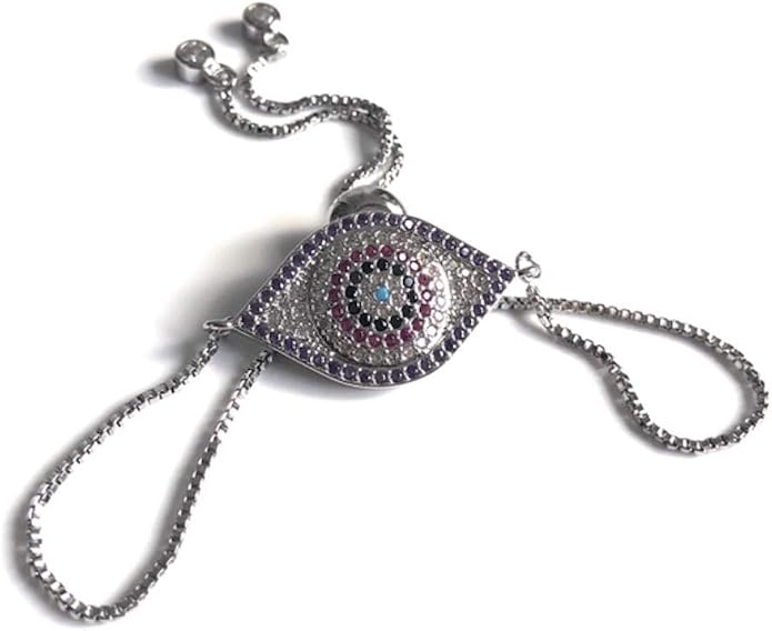 SIFRIMANIA Evil Eye Adjustable Sliding Bead Shiny Bracelet Lucky Charms Jewelry for Women of All Ages