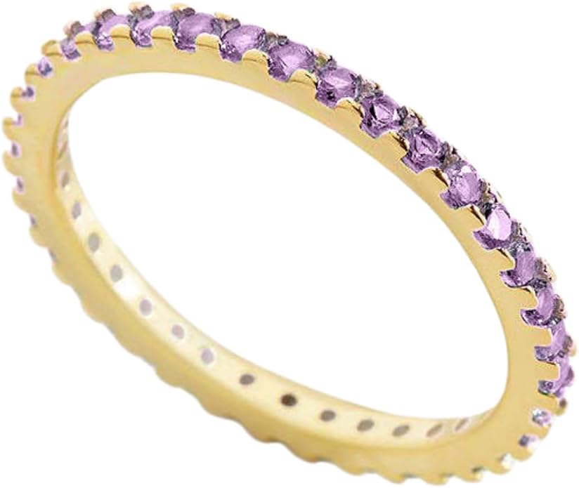 14K Gold Plated Birthstone Rings For Women, Dainty Cubic Zirconia Stackable Rings Unique For Her Birthday Mothers Daughter Bridesmaid Wedding Jewelry Gifts
