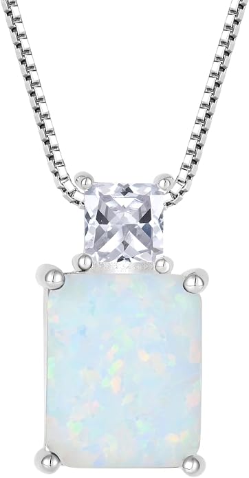 STARCHENIE Princess/Emerald Cut Birthstone Pendant Necklace for Women 925 Sterling Silver Birthday Anniversary Jewelry Gifts