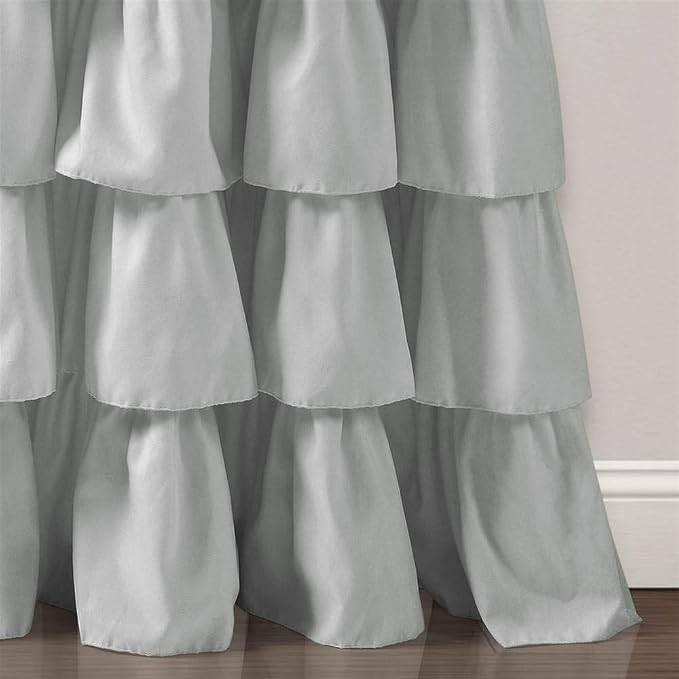 Lush Decor Light Gray Ruffle Window Curtain-Shabby Chic Farmhouse Style Panel for Living, Dining Room, Bedroom (Single), 84” x 50 L