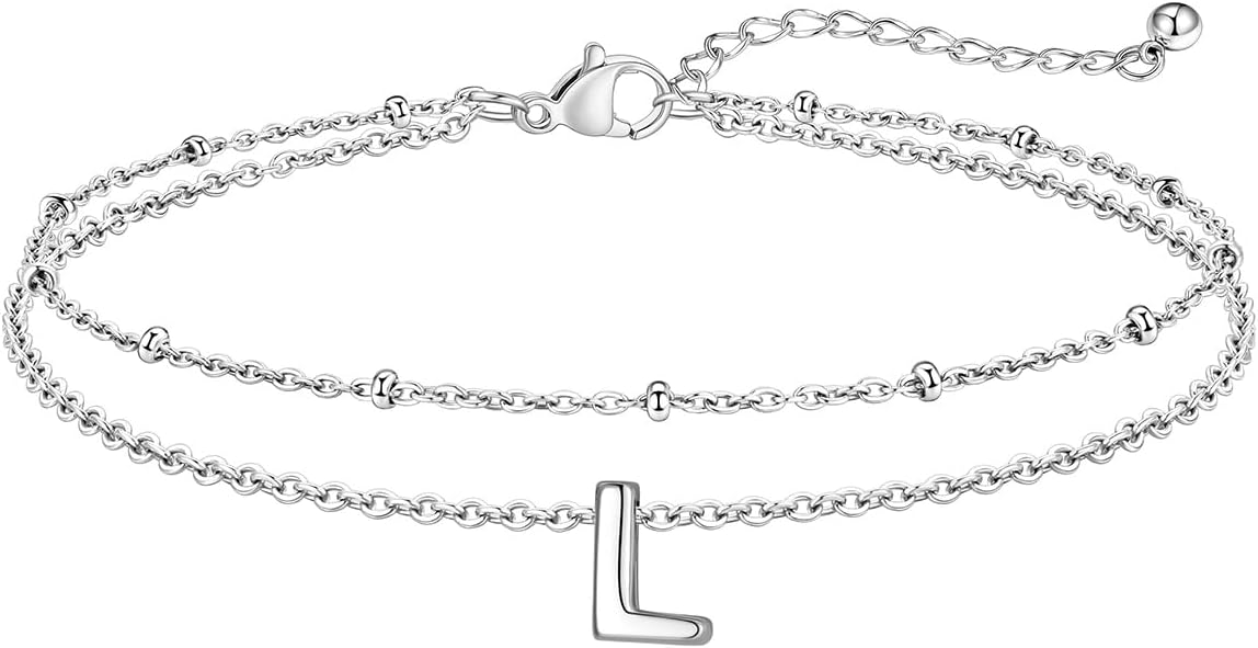 FaithHeart Initial Ankle Bracelets for Women, Waterproof 14k Gold Plated Initial Anklets Non Tarnish Stainless Steel Cute Layered Anklet Summer Beach Jewelry