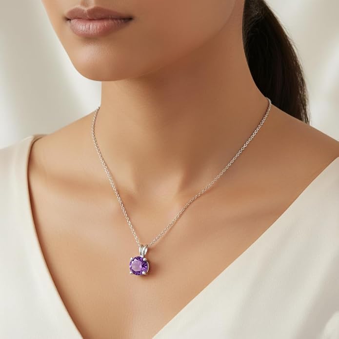 OdrillionGems Natural Gemstone Pendant Necklace, 925 Sterling Silver, Healing Crystal, Birthstone, Round Faceted, Handmade, Women Jewelry, Christmas Gift 16+2inch