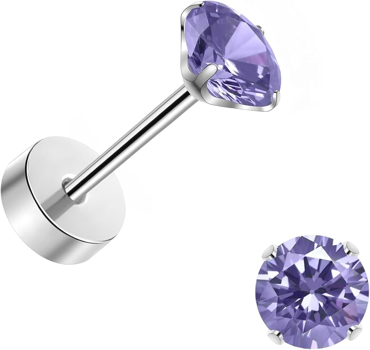 Titanium Earrings for Women Stud Earrings Cubic Zirconia Dainty Screw Flat Back Hypoallergenic Earrings for Women for Multiple Cartilage Helix Conch Tragus Piercing Jewelry for Sensitive Ears