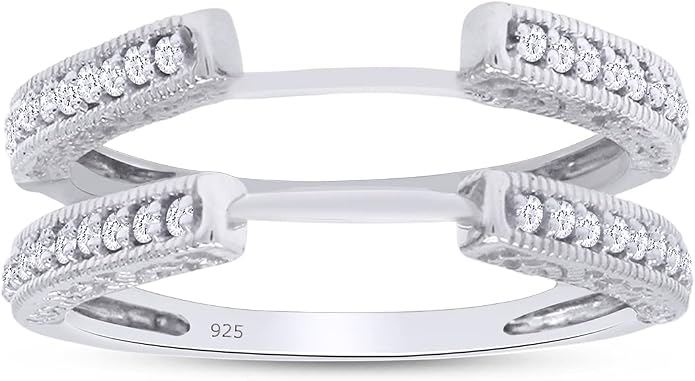 AFFY Engagement Wedding Ring for Women, Cathedral Ring Guard Enhancer With Lab Grown Diamond Or White Cubic Zirconia Ring In 14K Gold Over Sterling Silver
