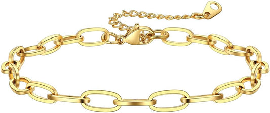 KeyStyle Paperclip Ankle Bracelets for Women, 14k Gold Plated Cuban Chain Rope LInk Anklets Sets, Stainless Steel Figaro Layered Anklet Pack Summer Jewelry(2PCS, 3PCS)