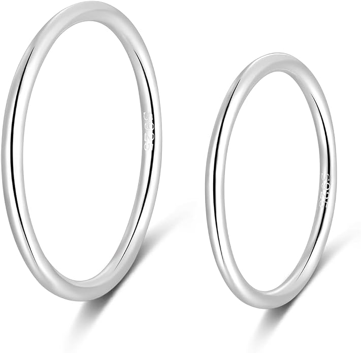 CANDYFANCY 925 Sterling Silver 1.2mm Stacked Midi Thin Rings for Women Knuckle Ring Band Stacking Ring Set Size 2.5-8.5