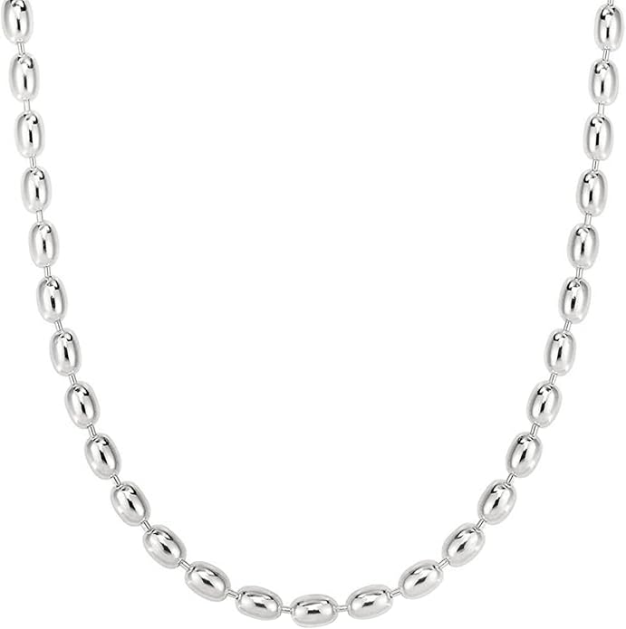 Savlano 925 Sterling Silver Oval Rice Bead Strand Chain Necklace For Women - Made in Italy Comes With a Gift Box