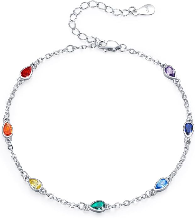 MEDWISE Sterling Silver Chakra Anklet 7 Chakra Beach Anklet Bracelet Link Chain Ankle Bracelet Gift for Women