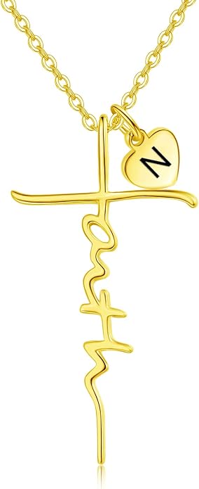 PRAYMOS Faith Cross Necklace for Women 925 Sterling Silver Pendant Necklace With Birthstone Initial Christian Religious Confirmation Baptism Mothers Day Gifts