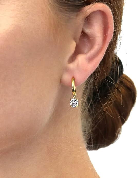 BERRICLE Sterling Silver Solitaire Mini Helix Cartilage Hoop Huggie Earrings for Women, 1.4-2.4 Carat Cubic Zirconia CZ 0.5 inch