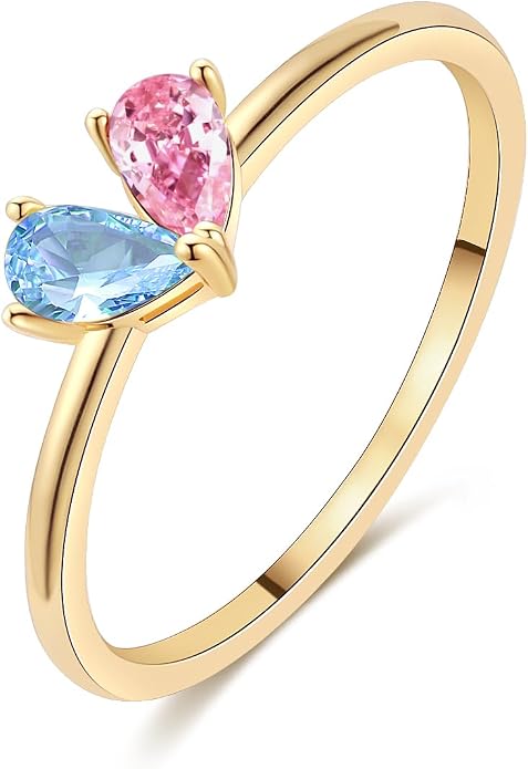 Mothers Day Gifts Gold Heart Birthstone Rings for Women Non Tarnish Stackable Pinky Ring Dainty 14K Gold Plated CZ Gemstone Ring Wedding Promise Ring Birthday Jewelry Gift for Mom