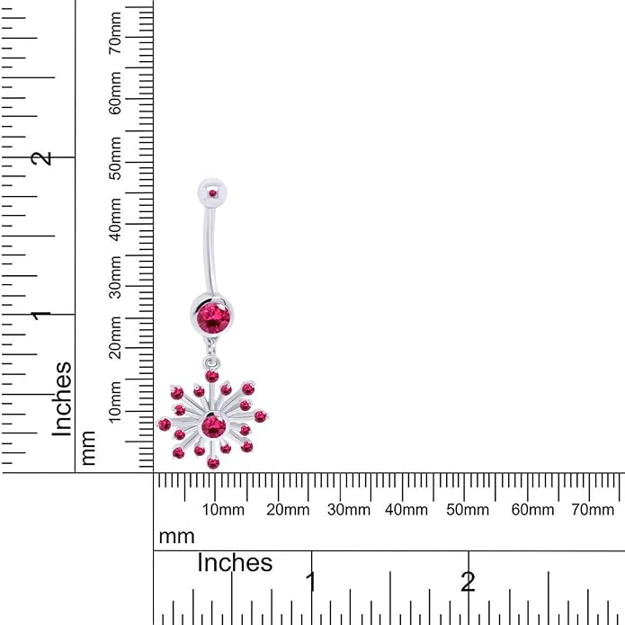 AFFY Snowflake Belly Button Ring for Women Simulated Birthstone, Round Cut Gemstone in 14K Gold Over 925 Sterling Silver, Navel Barbell Piercing Jewelry for Her