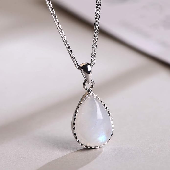 iSTONE 925 Sterling Silver Natural Crytral for Womens Pendant Necklace, Gemstone Birthstone with 17.8" Silver Chain Ladies