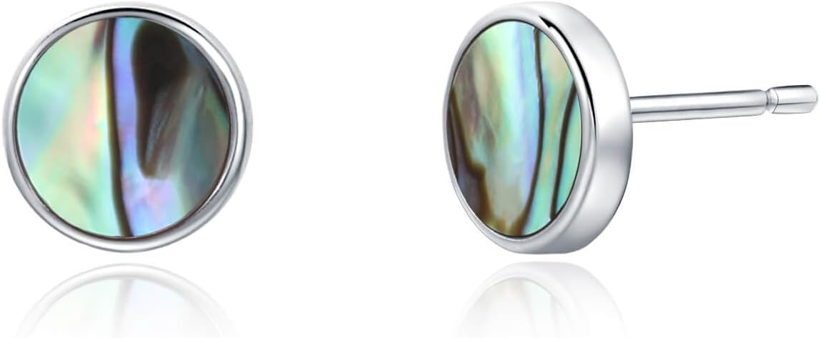 S.Leaf Gold Stud Earrings for Women 925 Sterling Silver Hypoallergenic Mother of Pearl Shell Stud Chain Earrings Friendship Jewelry Gifts for Women Her