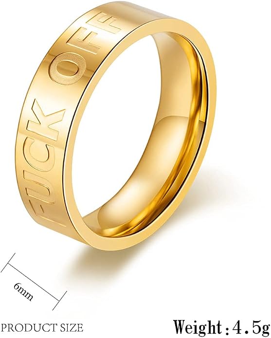 Men's Stainless Steel Cool Personalized Ring Engraved Fuck Off Inspirational Band Silver Gold
