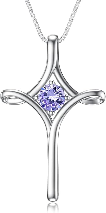 TOUPOP Cross Necklace for Women 925 Sterling Silver Birthstone Cross Pendant Fine Jewelry Anniversary Birthday Mothers Day Gifts for Mom Wife Her