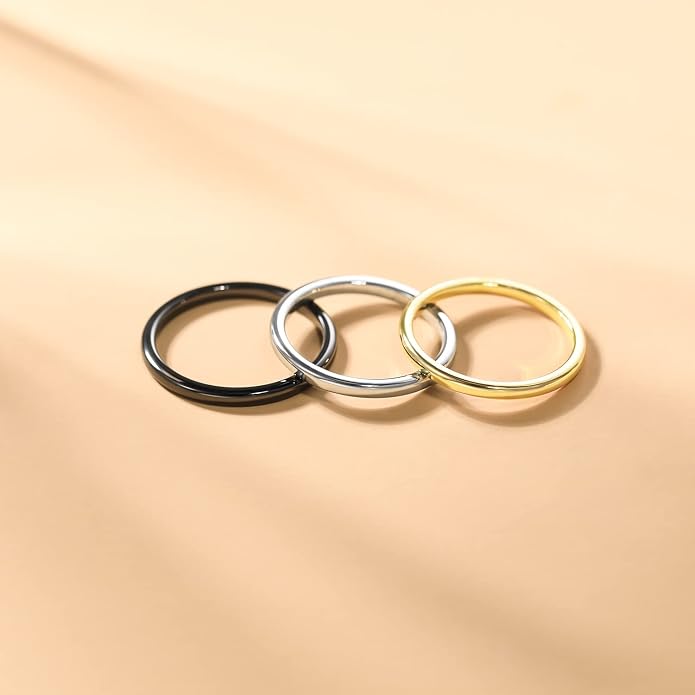 Greenpod 2mm 4mm 6mm Tungsten Wedding Bands Ring for Women Men Rose Gold Plated/Silver/24K Gold Plated/Black Polished Slim Engagement Promise Rings Comfort Fit Size 4-13