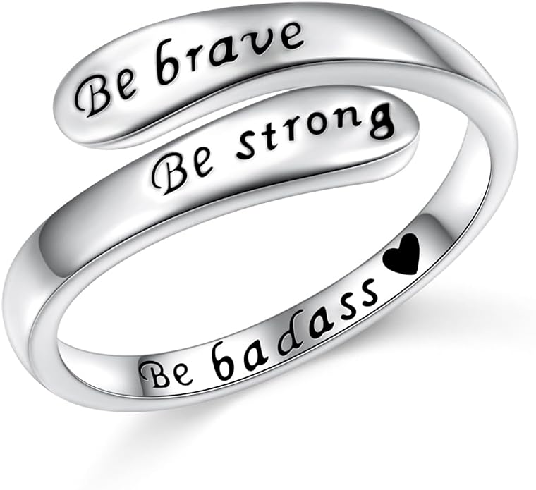 FLYOW Adjustable Inspirational Rings 925 Sterling Silver Band Ring Encouragement Jewelry for Women Teachers' Day Christmas Gift