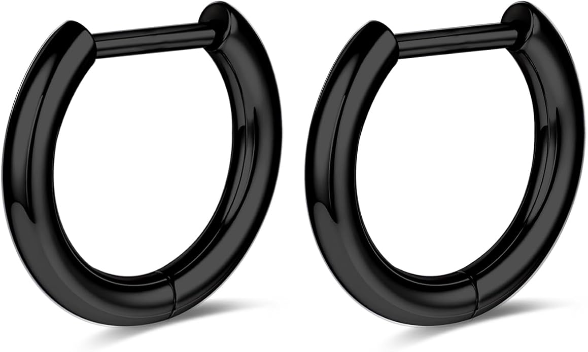 AOEDEJ G23 Titanium Black/Steel Gray/Gold Hoop Earrings 18G Small Huggie Hoop Earrings 8mm/10mm/12mm Cartilage for Sensitive Ears for Multiple Piercing Cartilage Hoop Earring Stack Jewelry