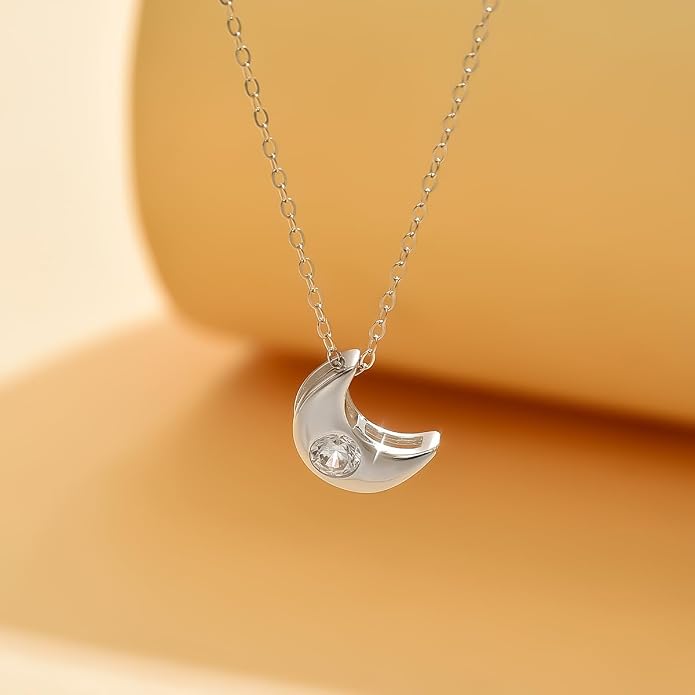925 Sterling Silver Crescent Necklace for Women, Dainty Moon Star Choker Chain Necklace to Daughter Mother, 14k Gold Plated Moon and Star Charm Pendant Necklaces Jewelry Gift for Birthday Mother's Day