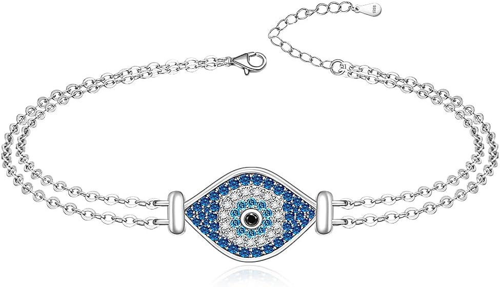 Fenthring Evil Eye Anklet Sterling Silver Protection Turkish Blue Eyes Ankle Bracelets Anklets for Women Chain Jewelry