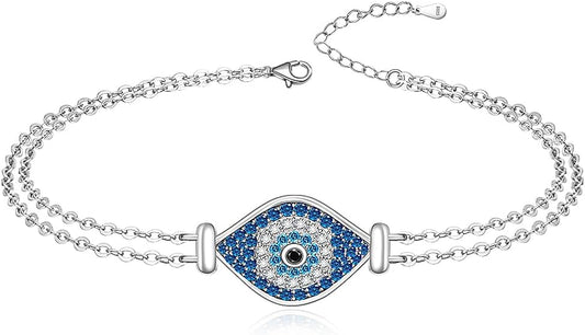 Fenthring Evil Eye Anklet Sterling Silver Protection Turkish Blue Eyes Ankle Bracelets Anklets for Women Chain Jewelry