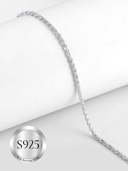 SILVERCUTE 925 Sterling Silver Necklace for Women,1mm/1.3mm/1.5mm/1.6mm Thin Silver Cable Chain/Box Chain/Rope Chain Necklace with Extension Chain,18/20/22/24/26/28/30 Inch