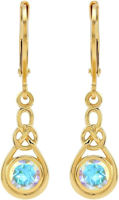 Silvershake Genuine Gemstone Irish Celtic Knot Drop Dangle Earrings