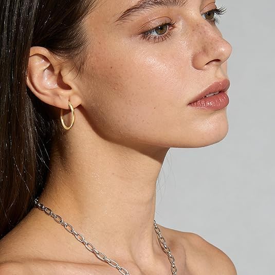 14K Gold Hoop Earrings for Women Gold Earrings Classic Shiny Polished Round Hoop Earrings for Everyday Essential