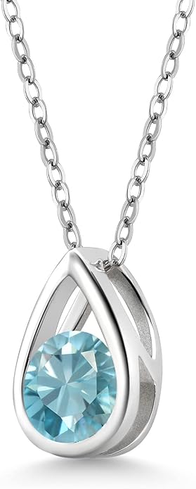 Gem Stone King Teardrop Pendant Necklace For Women | 5MM Round Gemstone Birthstone | 925 Sterling Silver | With 18 Inch Silver Chain | Fine Jewelry Gift for Her Mom Women Wife