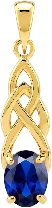Silvershake 8X6mm Oval Shape Birthstone Gemstone Antique Finishing or Yellow Gold Plated 925 Sterling Silver Celtic Knot Weave Solitaire Pendant or Pendant with 18 Inch Chain Necklace Jewelry for Women