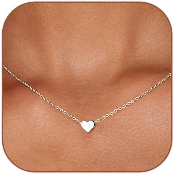 HERIER Cute Heart Necklace Dainty 18k Gold Plated Tiny Heart Pendant Choker Necklaces Small Gold Love Open Heart Chain Necklace for Women Simple Gold Necklace for Women Trendy Jewelry