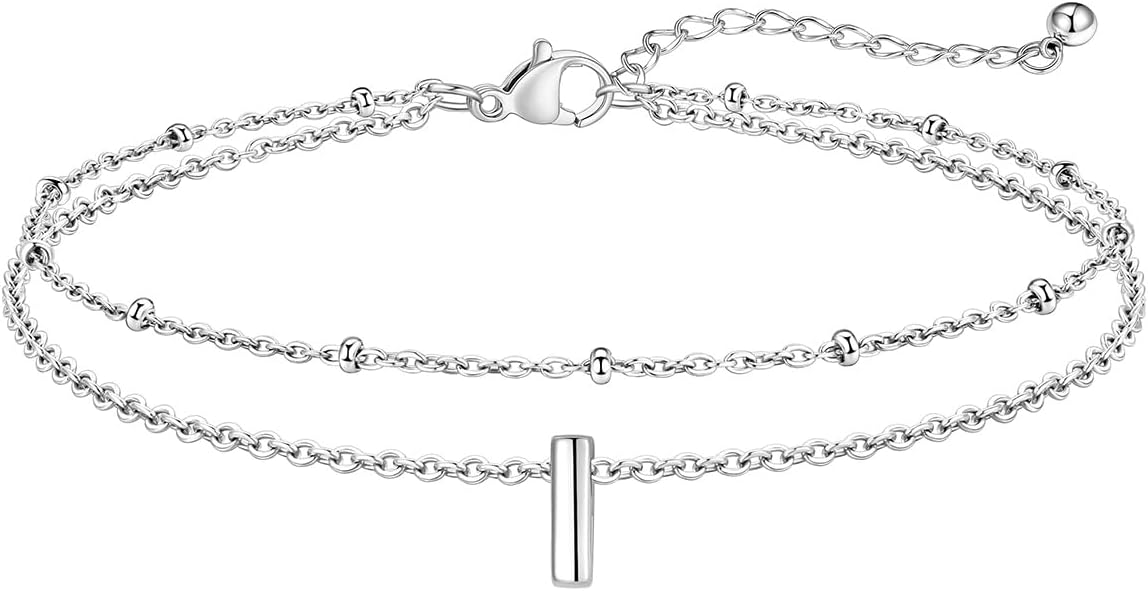 FaithHeart Initial Ankle Bracelets for Women, Waterproof 14k Gold Plated Initial Anklets Non Tarnish Stainless Steel Cute Layered Anklet Summer Beach Jewelry