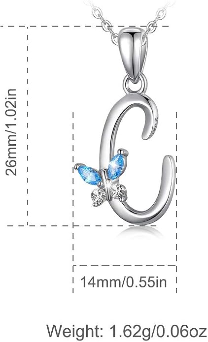 EUDORA Sterling Silver Butterfly Initial Necklaces for Women, Elegant Letter Neckles Personalized Gift for Mother, Sister, Daughter, 18 inch Chai