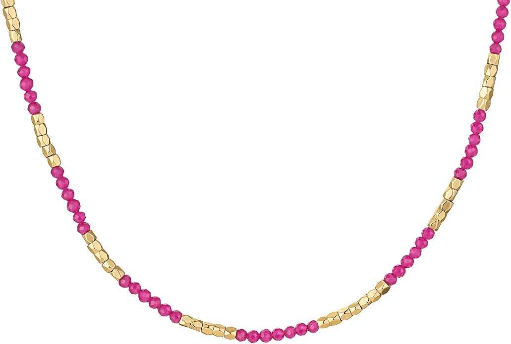 MYEARS Women Beaded Choker Necklace Gemstone 14K Gold Plated Simple Dainty Handmade Chain Everyday Trendy Jewelry