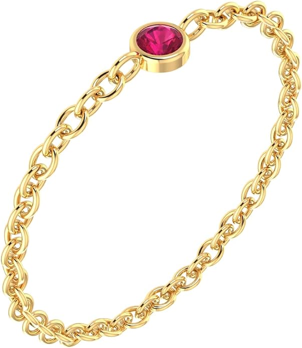 14k Gold Chain Rings for Women with Natural 2.2mm Birthstone, Women's Statement Rings, Chain Rings