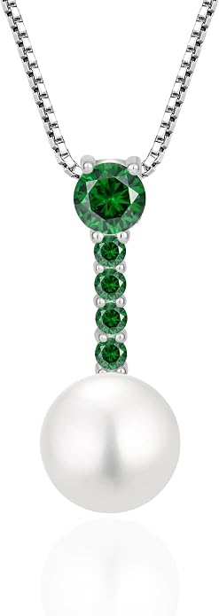 Pearl Necklace for Women, 925 Sterling Silver Dainty Round Freshwater Pearl with 5A Zircon Pendant Ideal Birthstone Jewelry Gifts for Her
